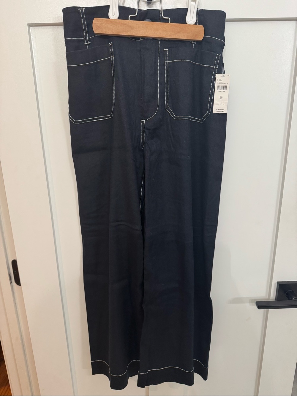 Maeve The Colette Crop Wide Leg Pants Contrast Stitch Edition in Navy
